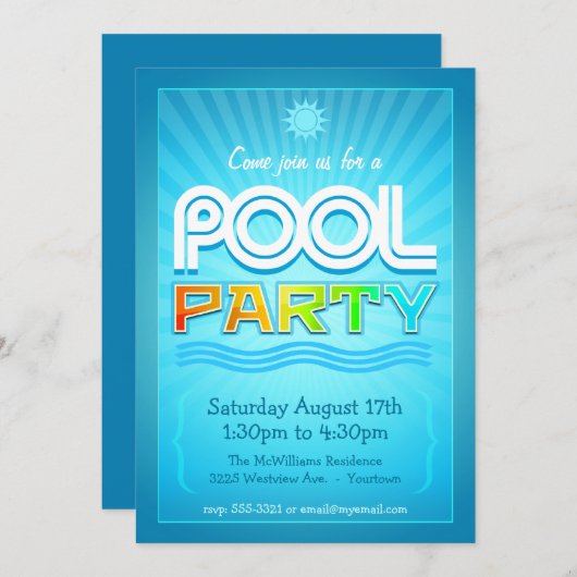 Pool Party Invitation - Summer Fun Celebration Kaart (Voorkant / Achterkant)
