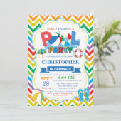 Pool Party Invitation Summer Splish Splash Boy Kaart (Staand voorkant)