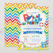 Pool Party Invitation Summer Splish Splash Boy Kaart (Voorkant / Achterkant)