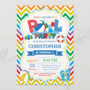 Pool Party Invitation Summer Splish Splash Boy Kaart