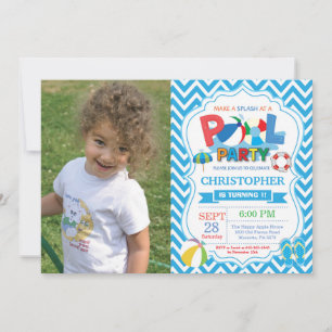 Pool Party Invitation Summer Splish Splash Boy Kaart