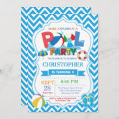 Pool Party Invitation Summer Splish Splash Boy Kaart (Voorkant / Achterkant)