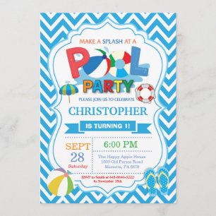 Pool Party Invitation Summer Splish Splash Boy Kaart