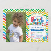 Pool Party Invitation Summer Splish Splash Boy Kaart (Voorkant / Achterkant)