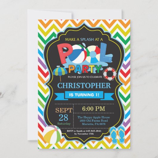 Pool Party Invitation Summer Splish Splash Boy Kaart (Voorkant)