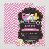 Pool Party Invitation Summer Splish Splash Girl Kaart (Voorkant / Achterkant)