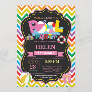 Pool Party Invitation Summer Splish Splash Girl Kaart