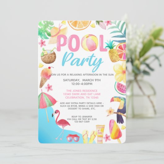Pool Party Invitation - Swim Party - Cookout Kaart (Staand voorkant)