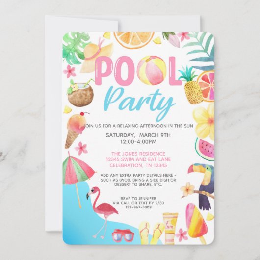 Pool Party Invitation - Swim Party - Cookout Kaart (Voorkant)