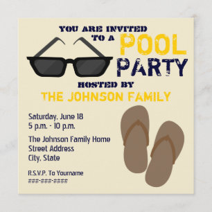 Pool Party Invitation Teenslippers & Sunbril Kaart