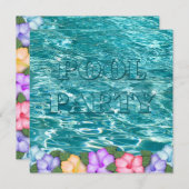 Pool Party Invitation - Water and Leis Flowers Kaart (Voorkant / Achterkant)