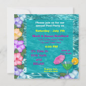 Pool Party Invitation - Water and Leis Flowers Kaart (Achterkant)