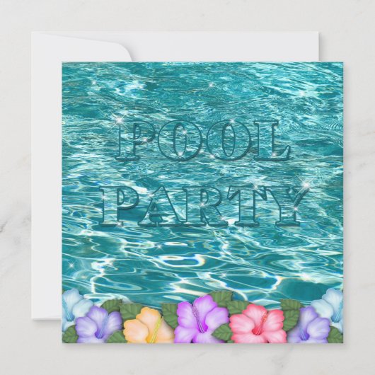 Pool Party Invitation - Water and Leis Flowers Kaart (Voorkant)
