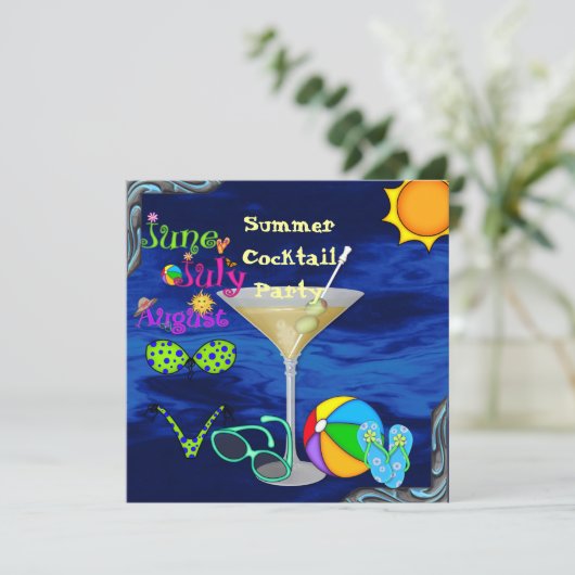 Pool Party INVITATION with Cocktails,Sunglass Kaart (Staand voorkant)