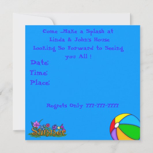 Pool Party INVITATION with Cocktails,Sunglass Kaart (Achterkant)