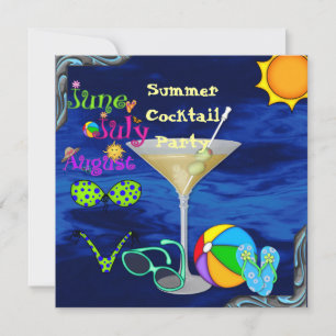 Pool Party INVITATION with Cocktails,Sunglass Kaart