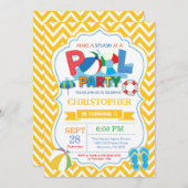 Pool Party Invitation Yellow Splish Splash Boy Kaart (Voorkant / Achterkant)