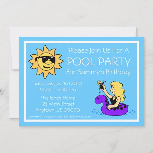 Pool Party Invitations (Vrouw Paarse Innertube) Kaart (Voorkant)