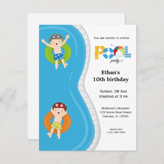 Pool Party (jongen) Kaart (Voorkant / Achterkant)