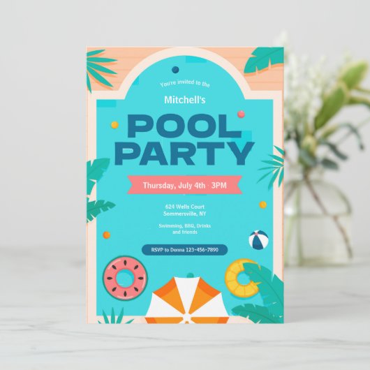 Pool Party Kaart (Staand voorkant)