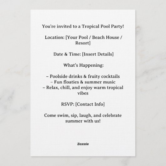 Pool party kaart (Achterkant)