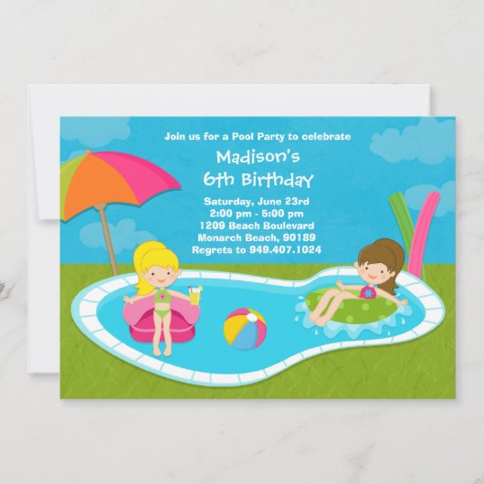 Pool Party Kids Birthday Party Invitation Kaart (Voorkant)