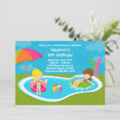 Pool Party Kids Birthday Party Invitation Kaart (Staand voorkant)