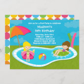 Pool Party Kids Birthday Party Invitation Kaart (Voorkant / Achterkant)