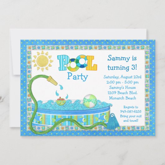 Pool Party Kids Birthday Party Invitation Kaart (Voorkant)