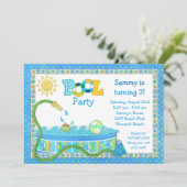 Pool Party Kids Birthday Party Invitation Kaart (Staand voorkant)