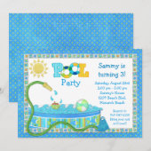 Pool Party Kids Birthday Party Invitation Kaart (Voorkant / Achterkant)