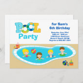 Pool Party Kids Birthday Party Invitation Kaart (Voorkant / Achterkant)