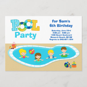 Pool Party Kids Birthday Party Invitation Kaart