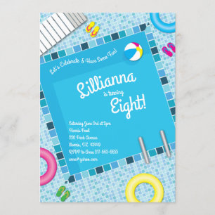 Pool Party Kids Birthday Summer Kaart