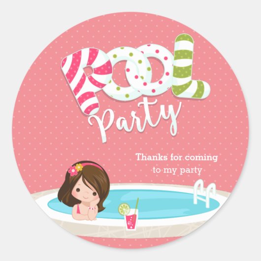 Pool party * kies achtergrondkleur ronde sticker (Voorkant)