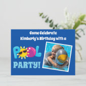 Pool Party Kinder Photo Cute Birthday Invitation Kaart (Staand voorkant)