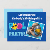Pool Party Kinder Photo Template Blue Birthday Par Briefkaart (Voorkant / Achterkant)