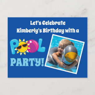Pool Party Kinder Photo Template Blue Birthday Par Briefkaart