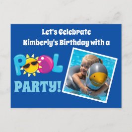 Pool Party Kinder Photo Template Blue Birthday Par Briefkaart