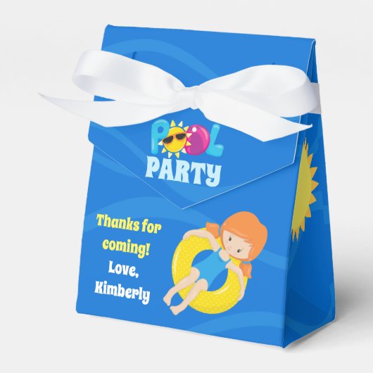Pool party kinderen Birthday Cute Custom Redhead G Bedankdoosjes (Voorkant Zijde)