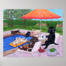 Pool Party Labradors 2 Artwork Poster