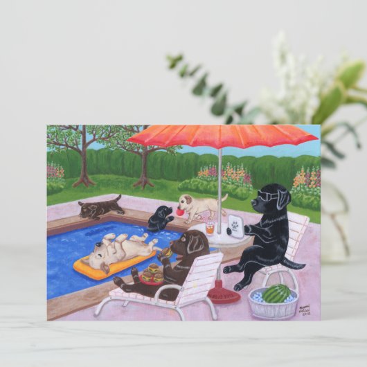 Pool Party Labradors 2 Kaart (Staand voorkant)