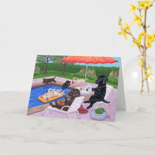 Pool Party Labradors 2 Kaart (Gele Bloem)