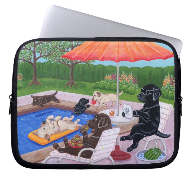 Pool Party Labradors 2 Laptop Sleeve (Voorkant)