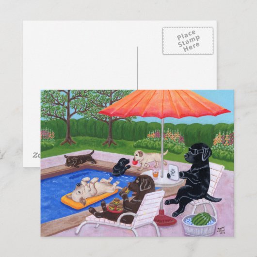 Pool Party Labradors 2 Painting Briefkaart (Voorkant / Achterkant)
