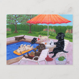 Pool Party Labradors 2 Painting Briefkaart