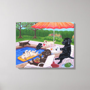 Pool Party Labradors 2 Painting Canvas Afdruk