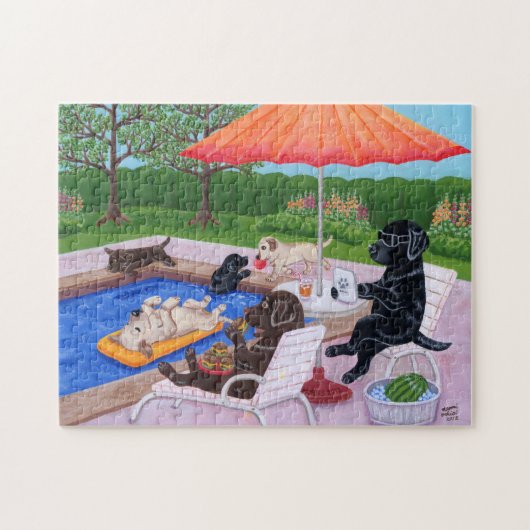 Pool Party Labradors 2 Painting Legpuzzel (Horizontaal)