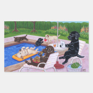 Pool Party Labradors 2 Painting Rechthoekige Sticker