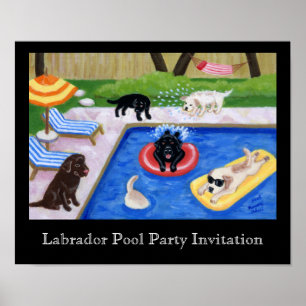 Pool Party Labradors Artwork Poster
